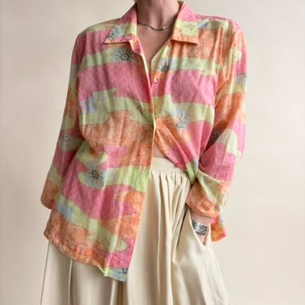 Sigrid Olsen Sport Abstract Floral Shirt - Mod/Hawaiian, Cotton, Size XL